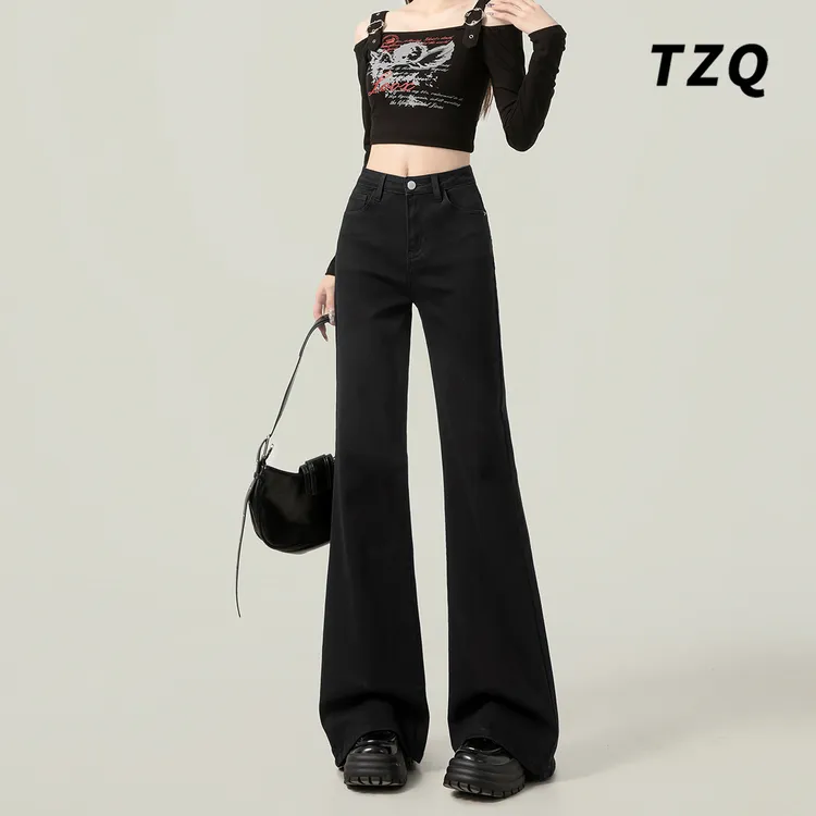 黑色微喇牛仔裤女爆款2025新款秋季高腰显瘦修身弹力小个子喇叭裤