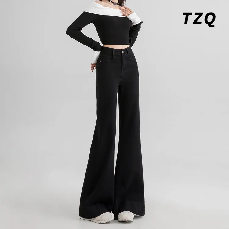 黑色微喇牛仔裤女款爆款2025早秋高腰显瘦小个子喇叭裤TZQ110811