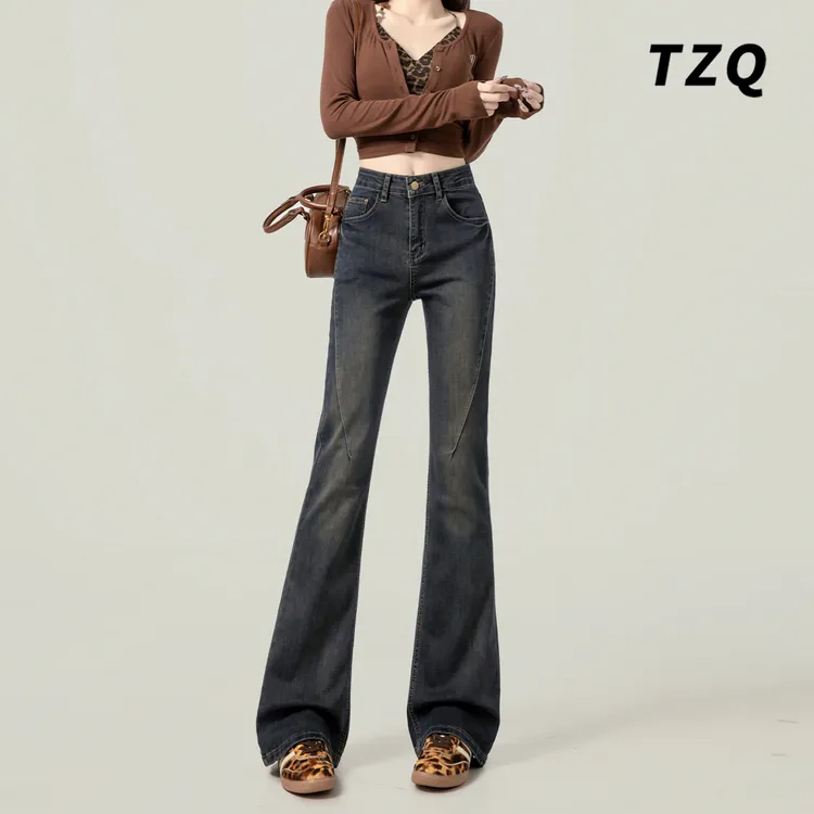 美式微喇牛仔裤女2025款小个子高腰修身显瘦复古喇叭裤TZQ90957