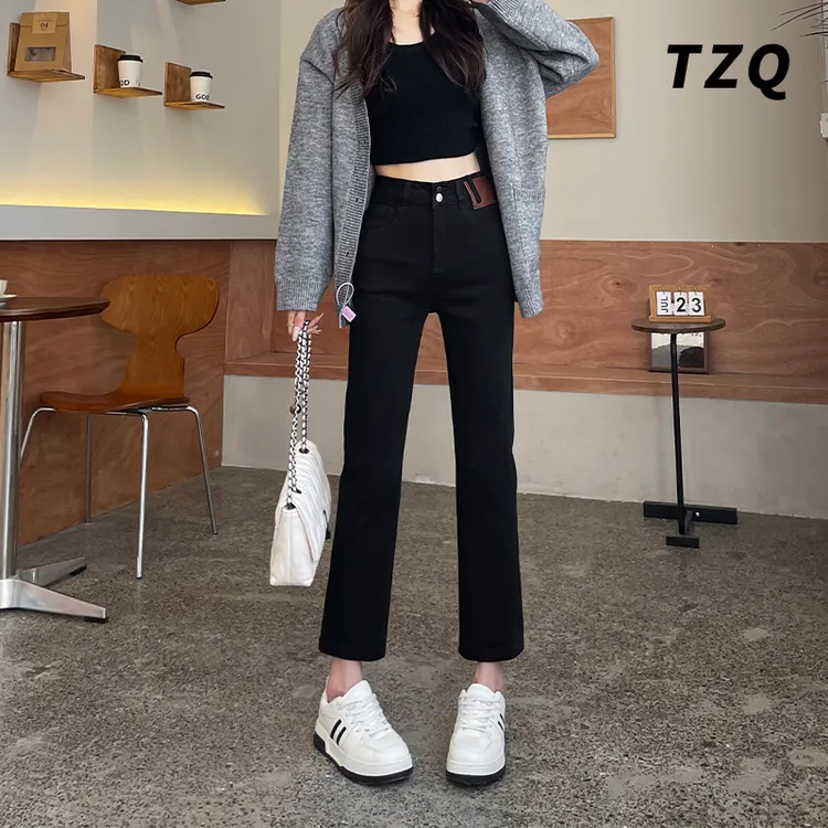 高腰烟管牛仔裤女宽松显瘦百搭秋季时尚修身直筒九分裤TZQ112732