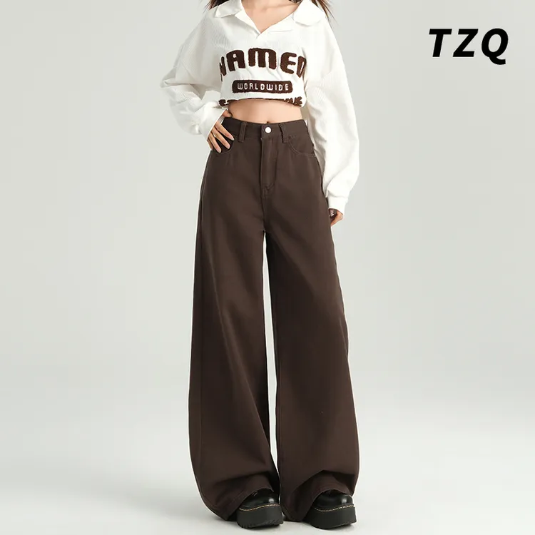 新款时尚宽松高腰阔腿牛仔裤女2025年冬季显瘦拖地裤子TZQ111113