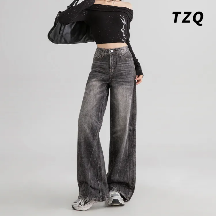 美式牛仔裤女秋冬季新款设计感直筒宽松显瘦高腰阔腿裤TZQ120618