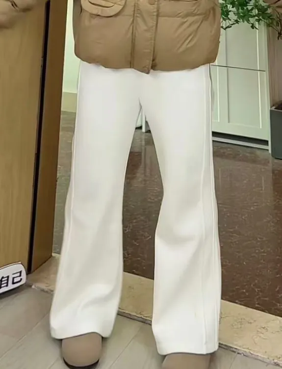 大娟24190冬季新款百搭显瘦加绒米白色垂感阔腿休闲裤女