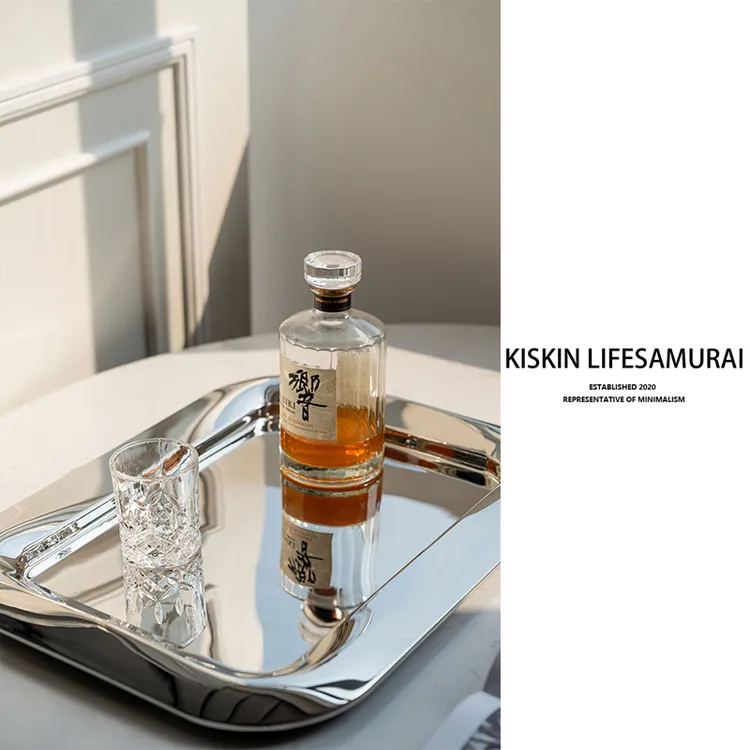 欧式不锈钢餐用托盘家用长方形水杯收纳下午茶具托盘西餐餐盘