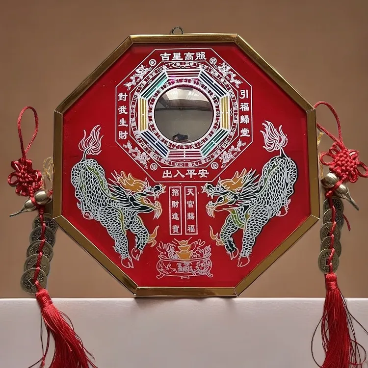 麒麟八卦镜凸镜大门口家用门对门铜镜凹镜小圆镜子摆件家居装饰
