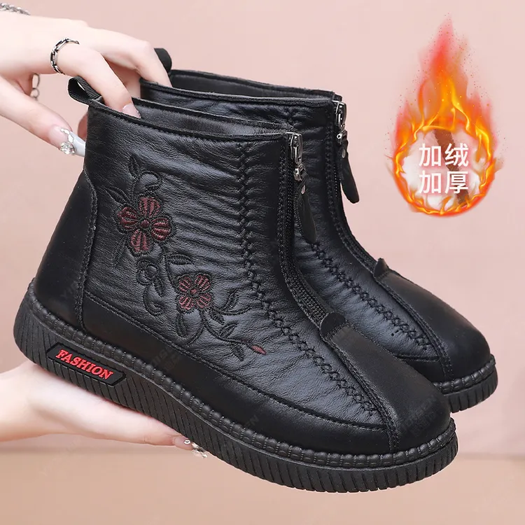 意迪森品牌冬季加绒保暖防滑棉鞋中老年软底棉靴加厚妈妈鞋雪地靴