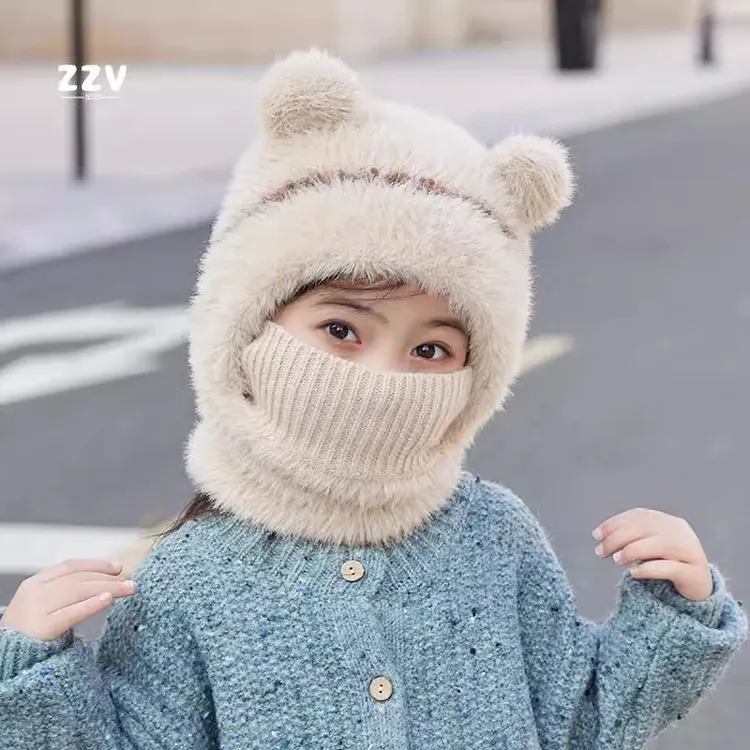 儿童帽子围脖一体秋冬季男女童保暖加厚毛线帽宝宝护耳包头针织帽