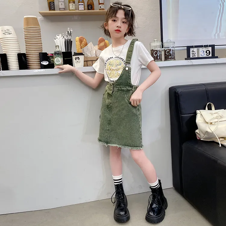 女童背带裙夏季时尚裙子2024新款中大儿童单肩带个性时髦牛仔裙潮