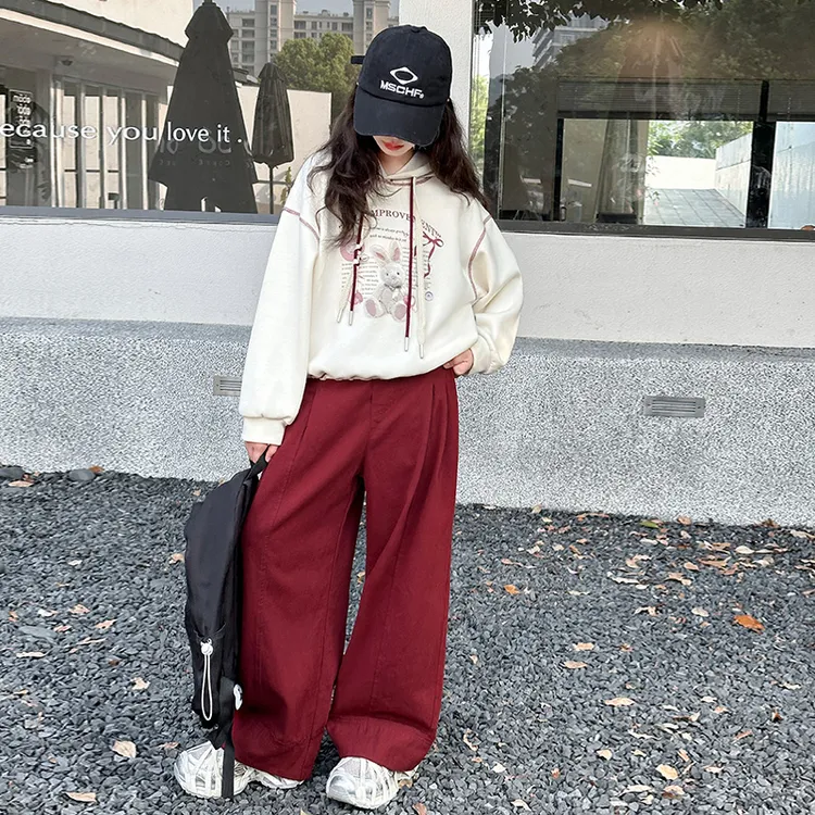 女童卡通连帽卫衣套装韩版洋气2024新款中大童甜酷时尚两件套裤子