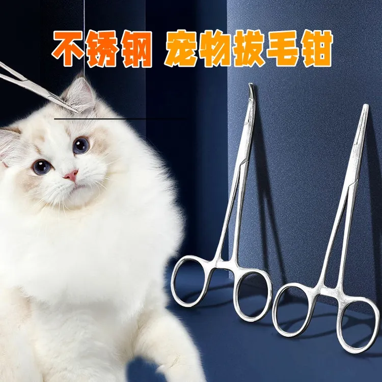 不锈钢拔毛钳直弯头清洁狗狗拔耳毛钳猫咪止血断尾钳大号方便镊子