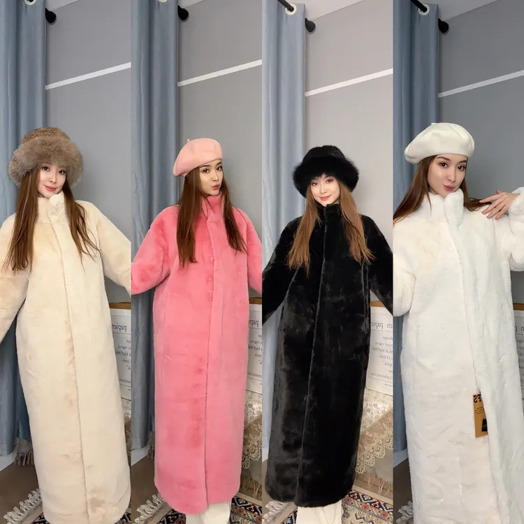 （120公分长）冬季新款欧貂保暖绒加长修百搭生时尚精品女装外套