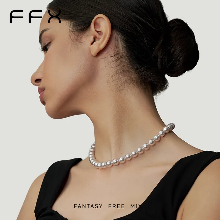 链子925银玻璃 弗弗西FFX【月光】【原创】定制珠光粉玻璃珠气质项链