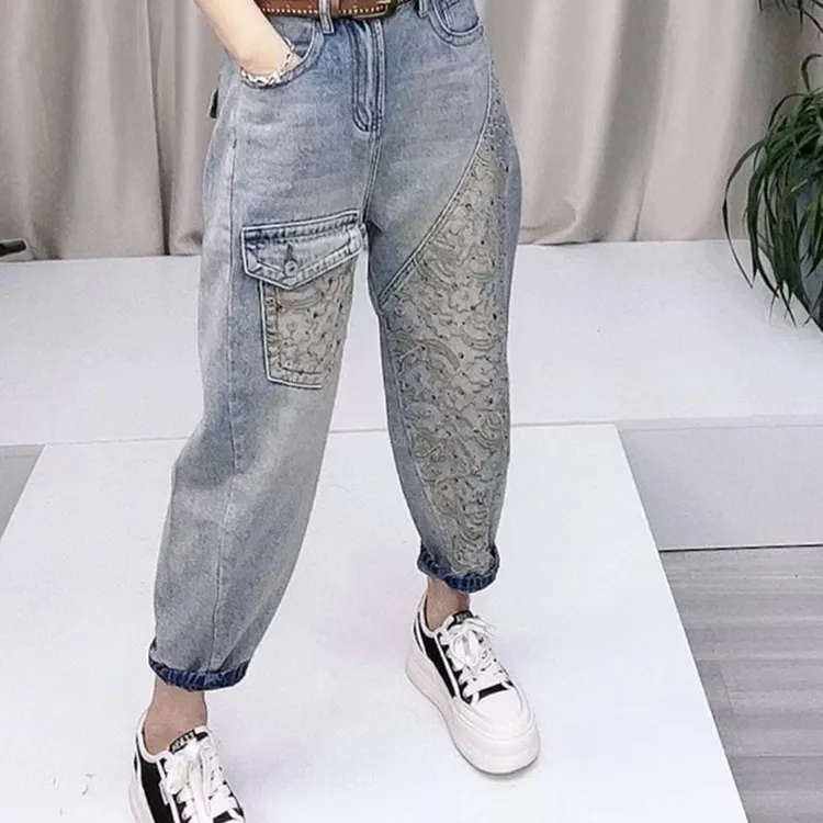 牛仔裤女2025新款秋季休闲小众口袋韩版时尚百搭显瘦刺绣复古裤子