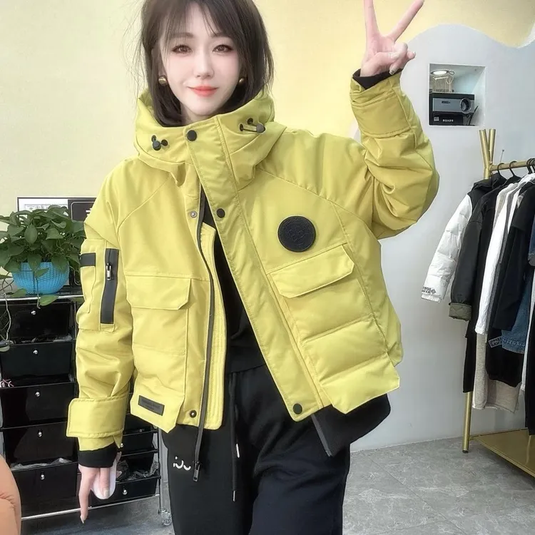 2025冬季新款时尚短加厚派克服假两件贴标设计感保暖工装棉服女