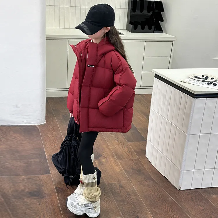 女童羽绒服2025新款冬季洋气中大童女孩轻薄儿童冬装加厚红色外套