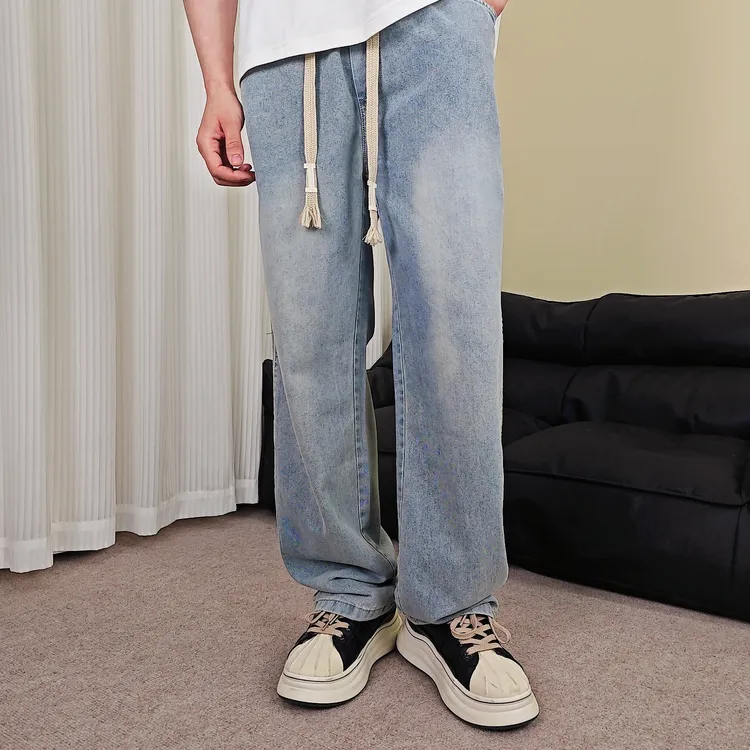 阔腿牛仔裤男款夏季薄款直筒宽松复古美式高街百搭休闲长裤子男生