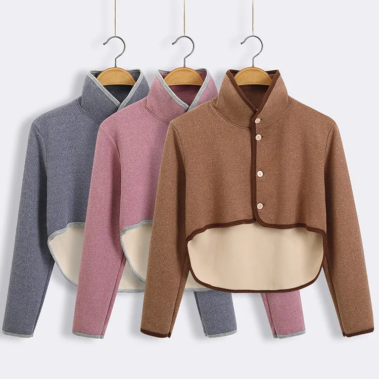 德绒保暖护肩坎肩睡觉秋冬中老年防寒长袖短袖后背加长月子外套