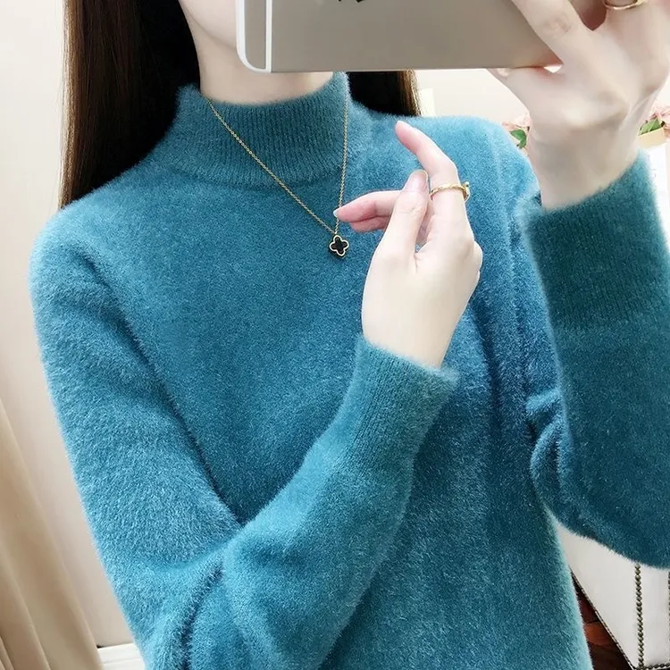 水貂绒毛衣女秋冬装2025年新款保暖内搭套头加厚套头针织打底衫女