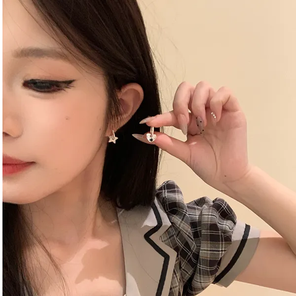 合金耳饰 银色五角星爱心耳扣女简约冷淡风小众设计耳圈