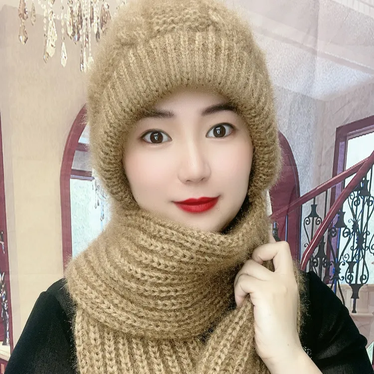 纯手工编织帽子围巾一体加厚风雪帽