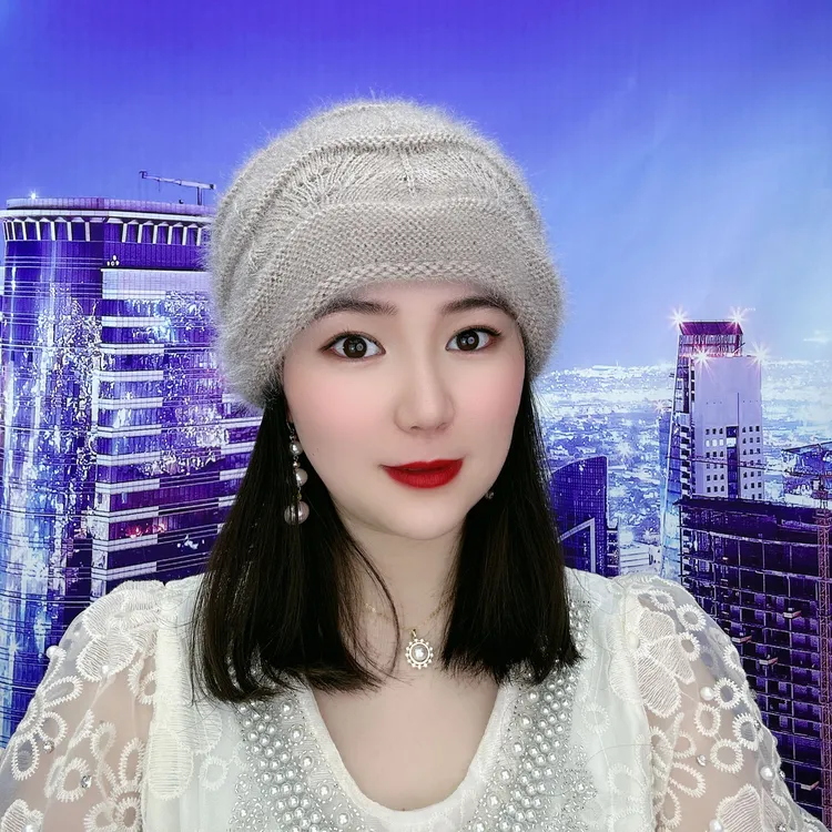 新款松鼠绒抽绳针织毛线堆堆帽女士双层加厚韩版包头帽