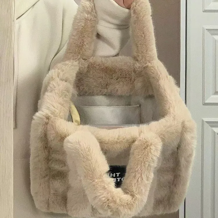 包包女2025秋冬新款毛绒托特包可爱手提毛毛包百搭通勤单肩斜跨包