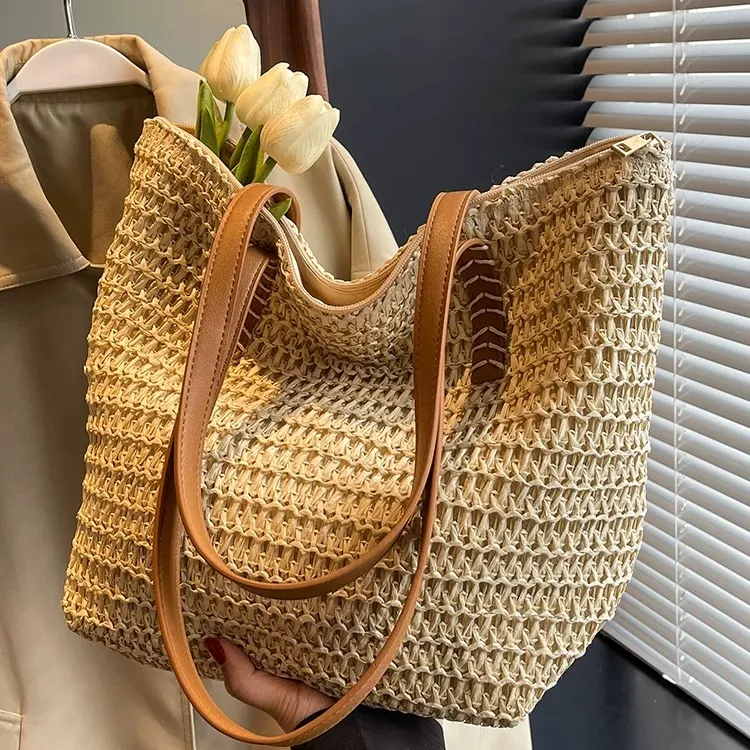 编织草编包包女2025新款夏天海边沙滩度假包大容量单肩包夏季草包