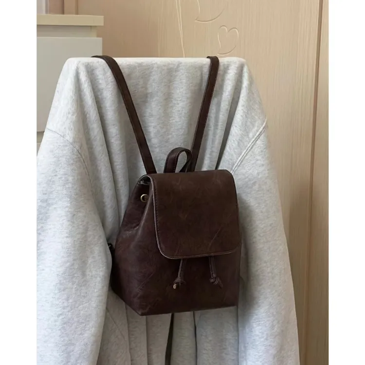 2025秋冬新款包包女小众质感复古棕色双肩包ins简约百搭单肩包潮