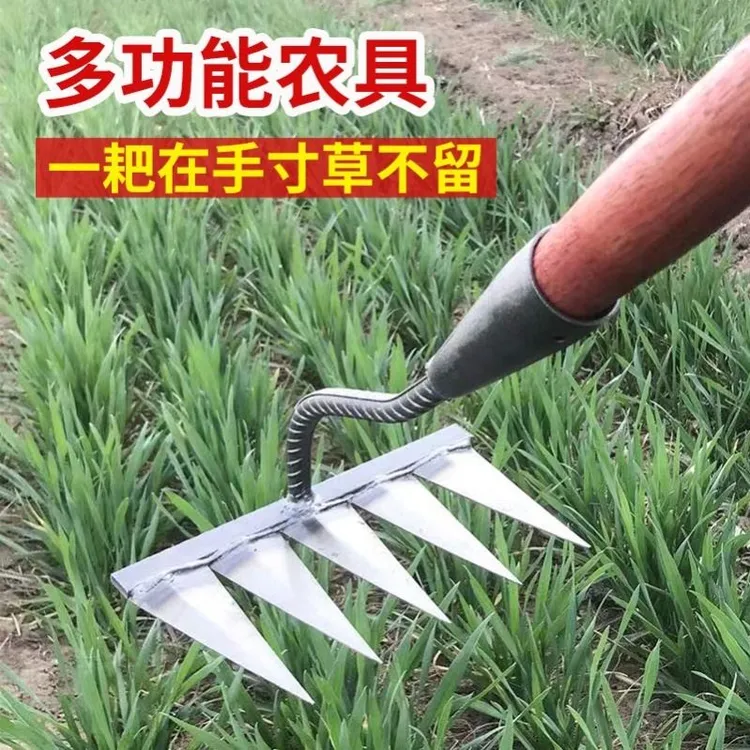 除草连根农用铁耙子六齿锄头 新款锰钢耙子开荒松土焊接钉耙