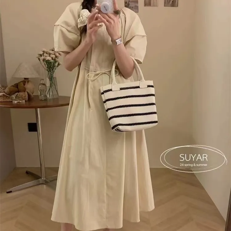 连衣裙气质时尚休闲夏季法式单肩拼接小香风百搭复古小众裙子