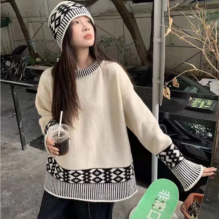 费尔岛毛衣女秋冬2024新款春秋款奶呼呼软糯宽松套头慵懒风针织衫