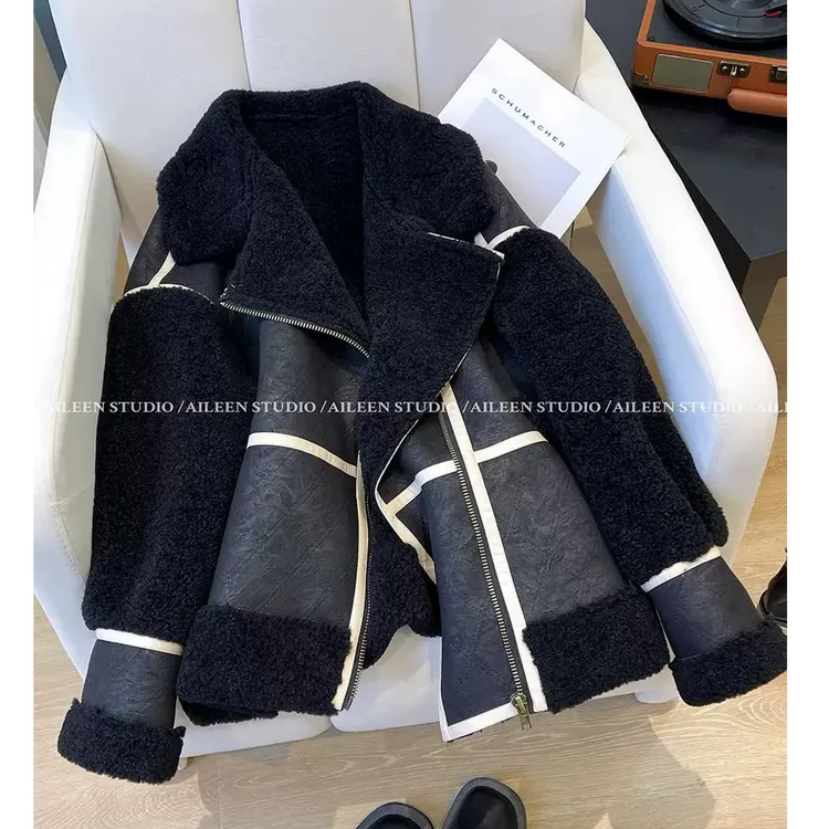黑色毛毛外套女短款2025冬季新款韩版宽松机车服毛毛上衣潮