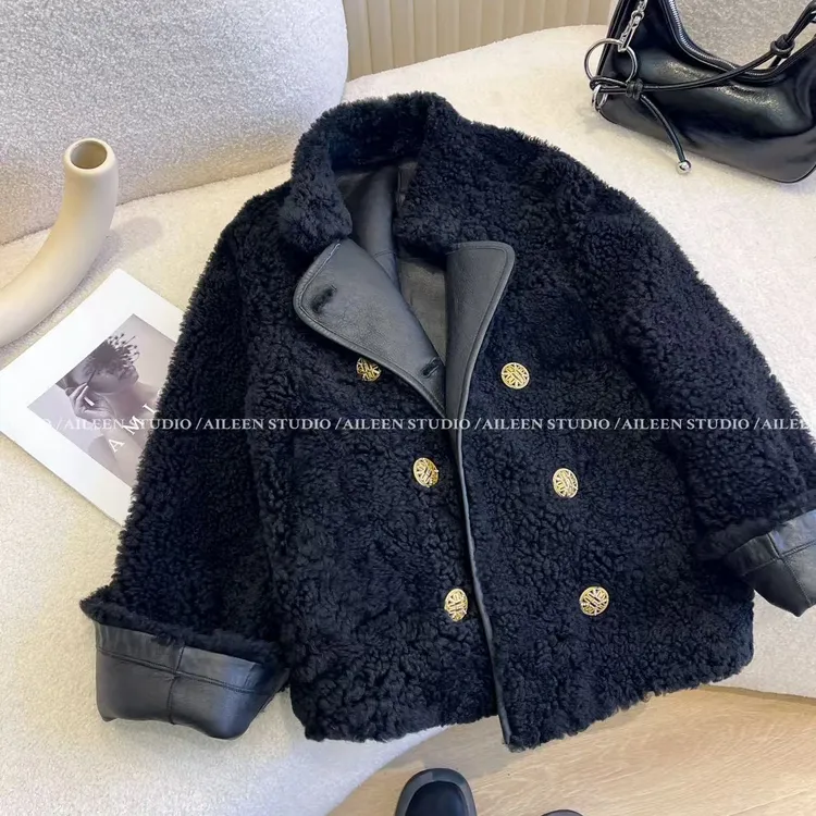 毛毛外套女2025冬季新款加厚保暖黑色毛毛上衣女