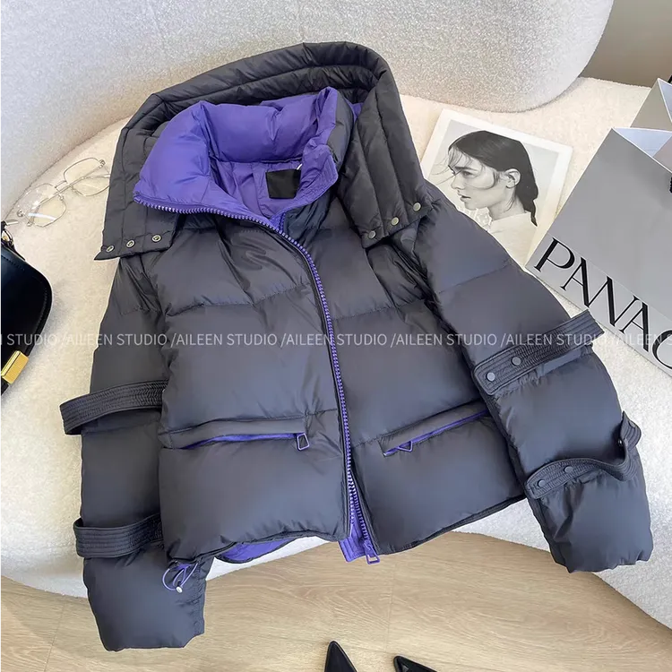 连帽羽绒服女短款2025冬季新款加厚保暖面包服设计感90白鸭绒外套