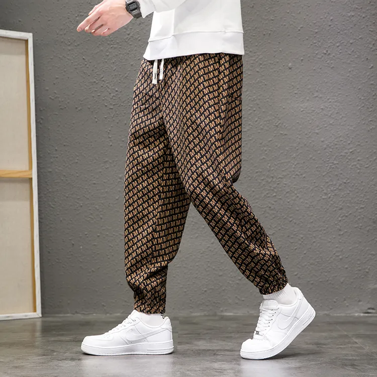 春秋新款宽松束脚裤运动卫裤男士长裤百搭九分裤大码工装休闲裤子