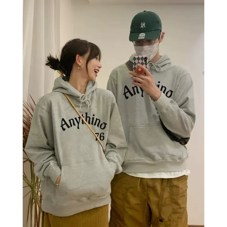 情侣装卫衣秋冬新款ins超火灰色连帽外套一男一女高级感长袖上衣