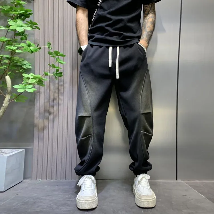 运动休闲潮牌卫裤男士休闲裤美式秋冬季新款加绒宽松重磅束脚裤子