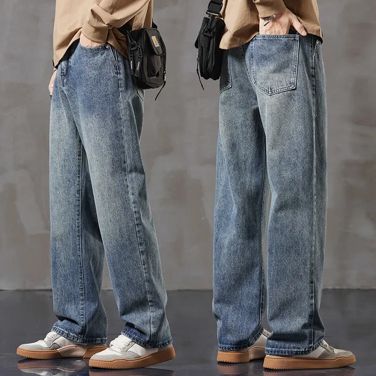 2024新款美式牛仔裤男士宽松直筒复古潮牌高档长裤男