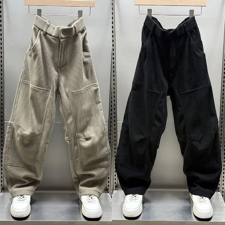 秋冬新款加绒加厚男士休闲裤2024直筒裤潮牌宽松弯刀纯色休闲裤潮