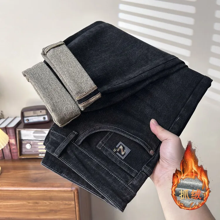 【抓绒薄绒】秋冬季新款弹力柔软牛仔裤韩版修身小脚简约长裤子男