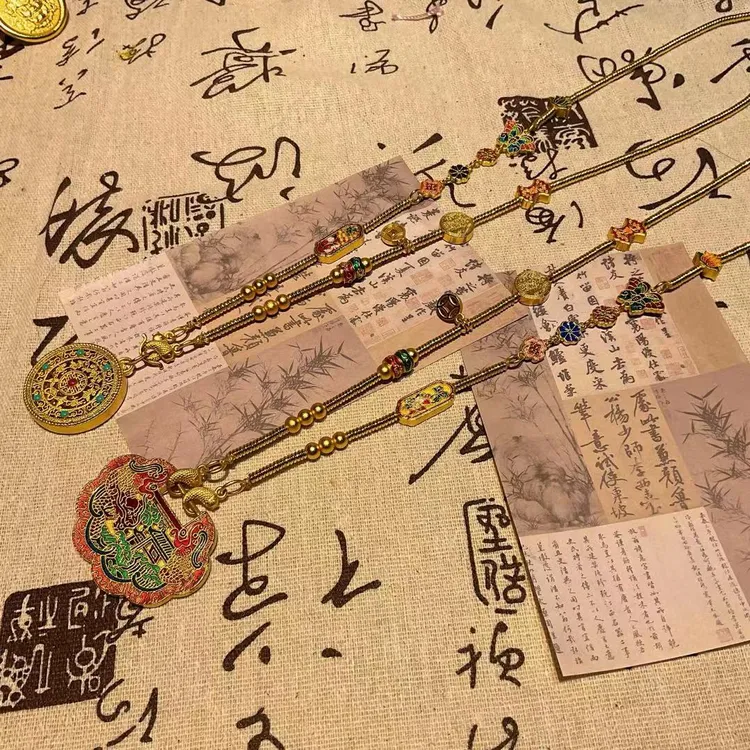 铜合金珐琅项链 轻奢新中式百搭重工多用款古风毛衣链项链民族风