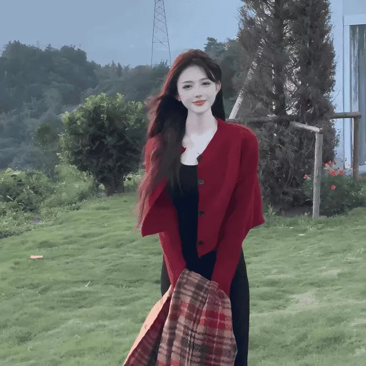 韩版蝙蝠袖针织衫女2024秋冬新款慵懒风短款开衫坑条毛衣百搭休闲