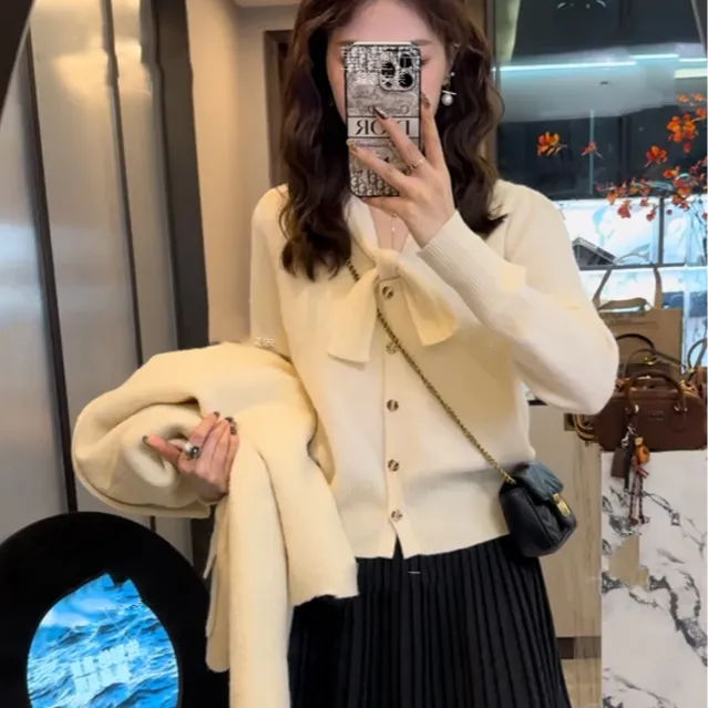 小香风轻奢绑带毛衣女秋冬新款气质长袖开衫法式慵懒风温柔软糯潮