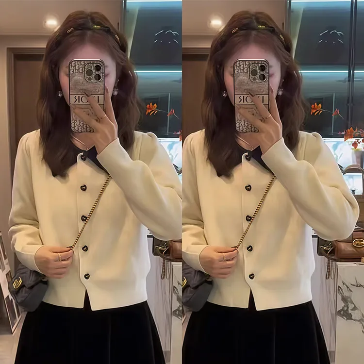 小香风撞色毛衣女秋冬新款减龄轻奢韩版开衫小个子薄款上衣潮ins