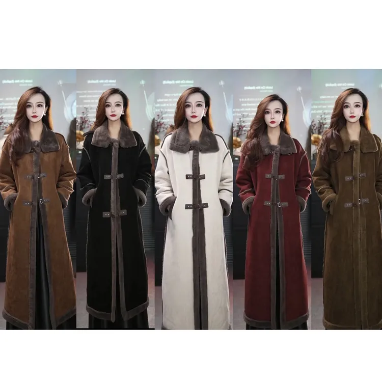 YZ2024冬季气质复古保暖加厚外套网红新款皮毛一体长款过膝风衣