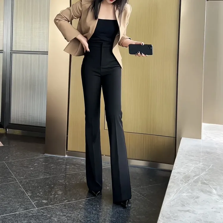 JIA SHI 高腰微喇裤气质显瘦显高女士时尚垂感修身喇叭裤-KW001