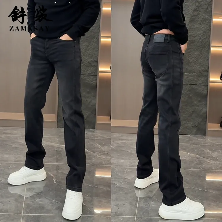 欧货高街美式水洗黑色直筒牛仔裤男士秋冬新款百搭阔腿弹力休闲裤