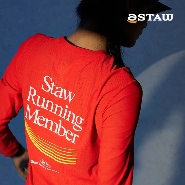 STAW世拓跑者印花长袖T恤男女3A抗菌吸湿休闲运动训练跑步速干衣