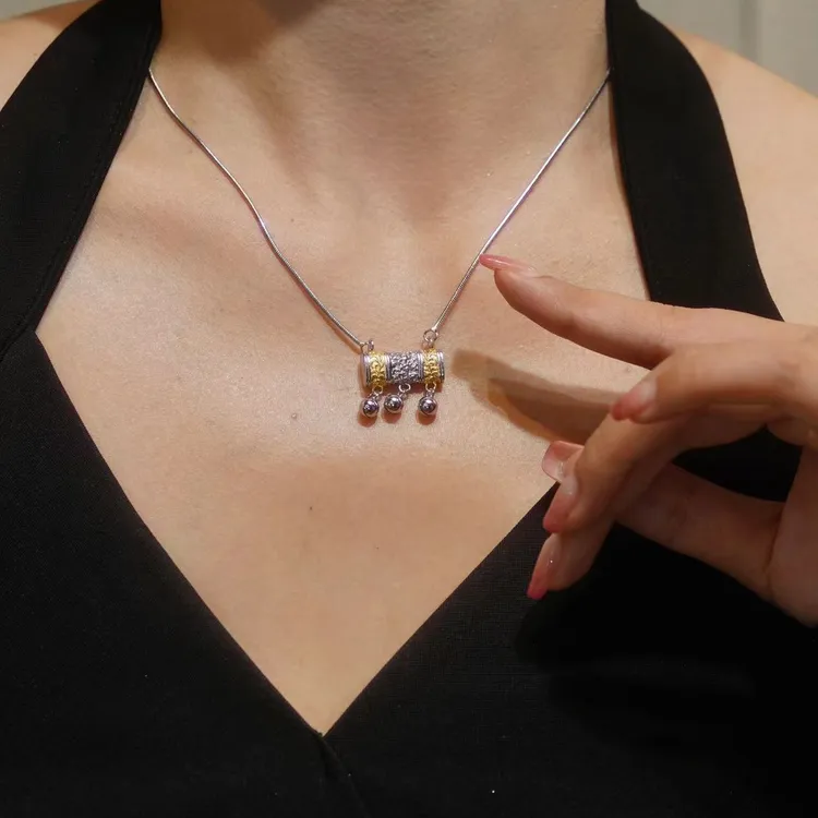 坠链均925银 拼色唐草纹小方锁蛇骨项链精致又减龄时尚百搭