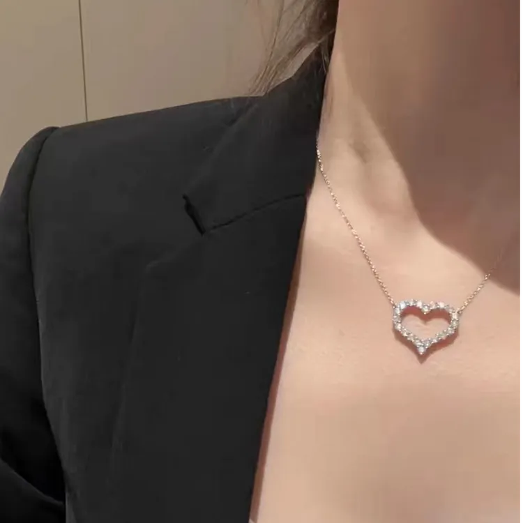 坠链均925银合成锆石 爱心镶钻链女轻奢高级锁骨链送女友闺蜜礼物